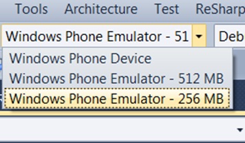 Selezione emulatore in Visual Studio 2010
